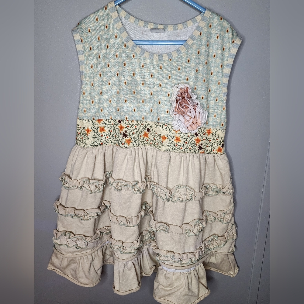 Floral Ruffle Kids Dress - Cream and Green